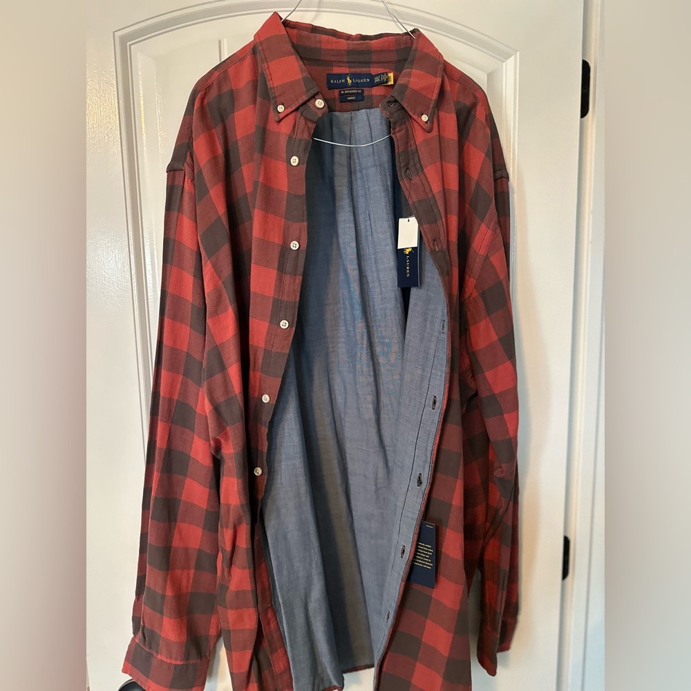 MENS POLO PLAID BUTTON DOWN BIG AND TALL